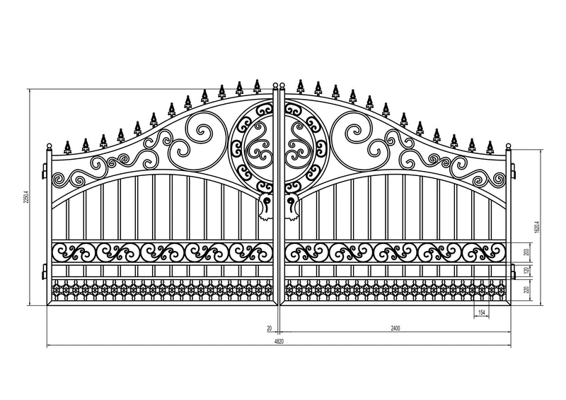 16ft Dual Swing Driveway Steel Gate-European Style