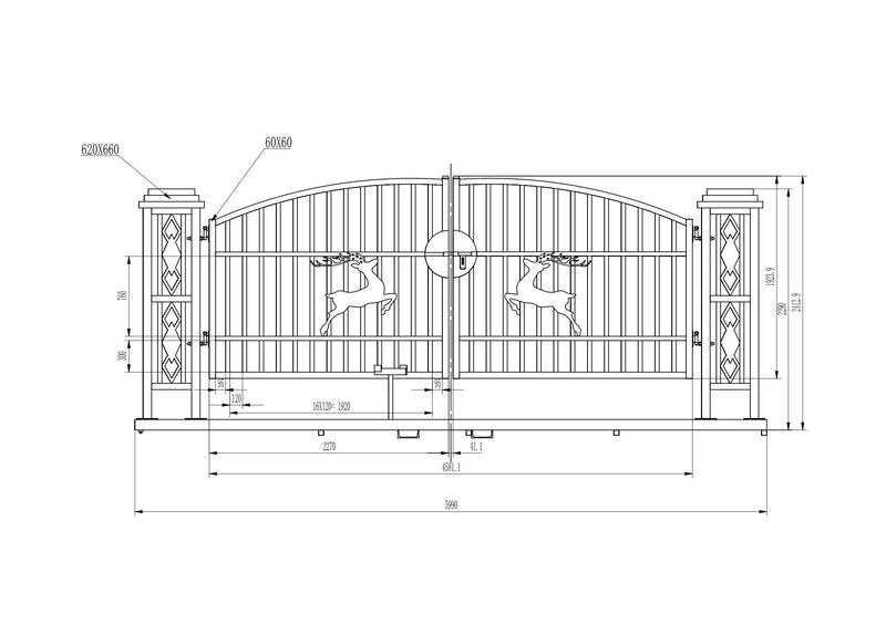 20x8 ft Dual Swing Driveway Gate with Ornamental Posts
