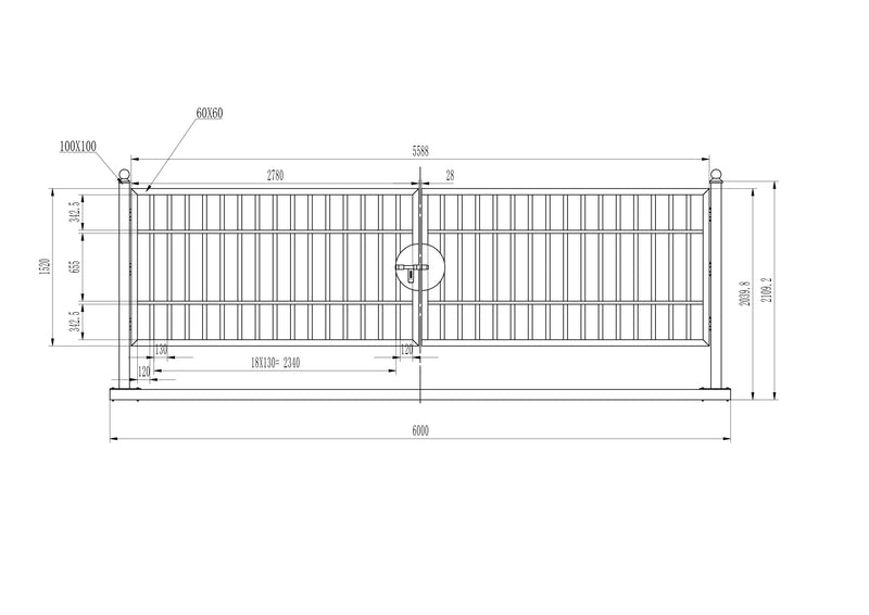 20 ft Farm Driveway Gate with Vertical Tubes, Dual Swing