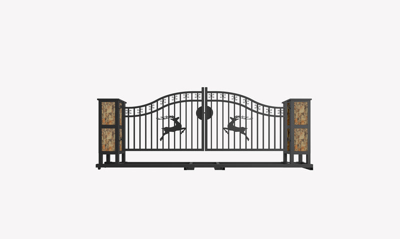 20x8 ft Dual Swing Driveway Gate with Ornamental Posts