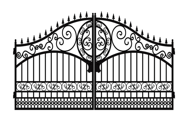 16ft Dual Swing Driveway Steel Gate-European Style