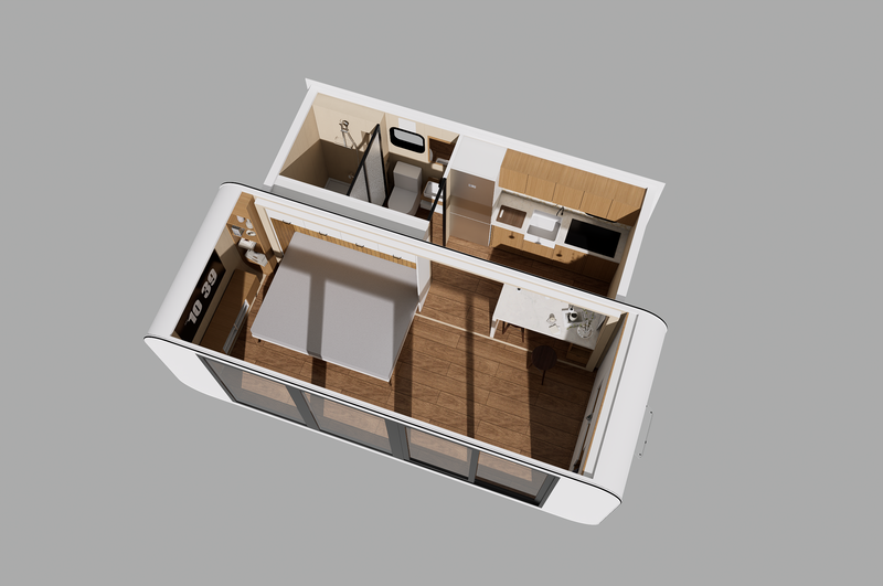 6m Slide Out Backyard Office Pod -Bed/Bath/Kitchenette/Cabinetry